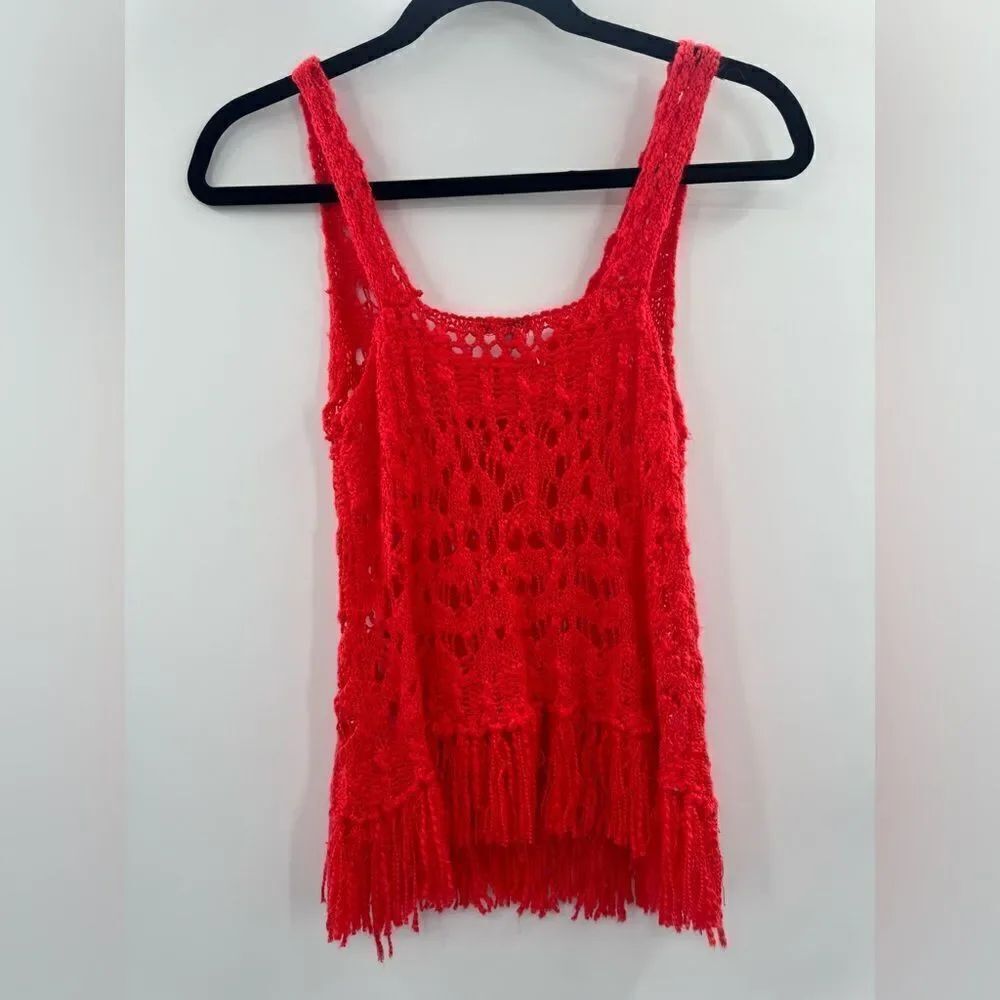 3For$20 Charlotte Russ Orange Crochet Fringe Sleeveless Top size Small